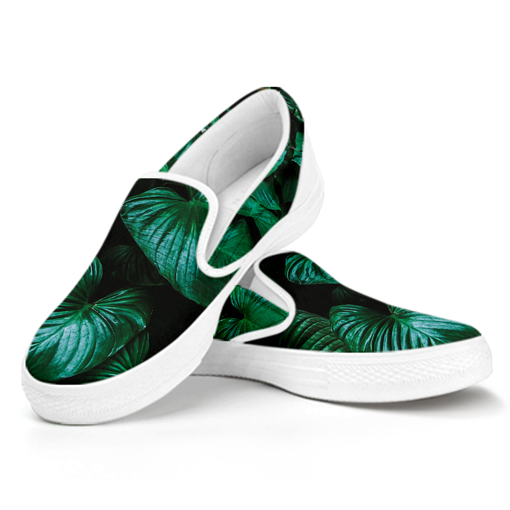 Natural Tropical Leaf Print White Slip On Shoes