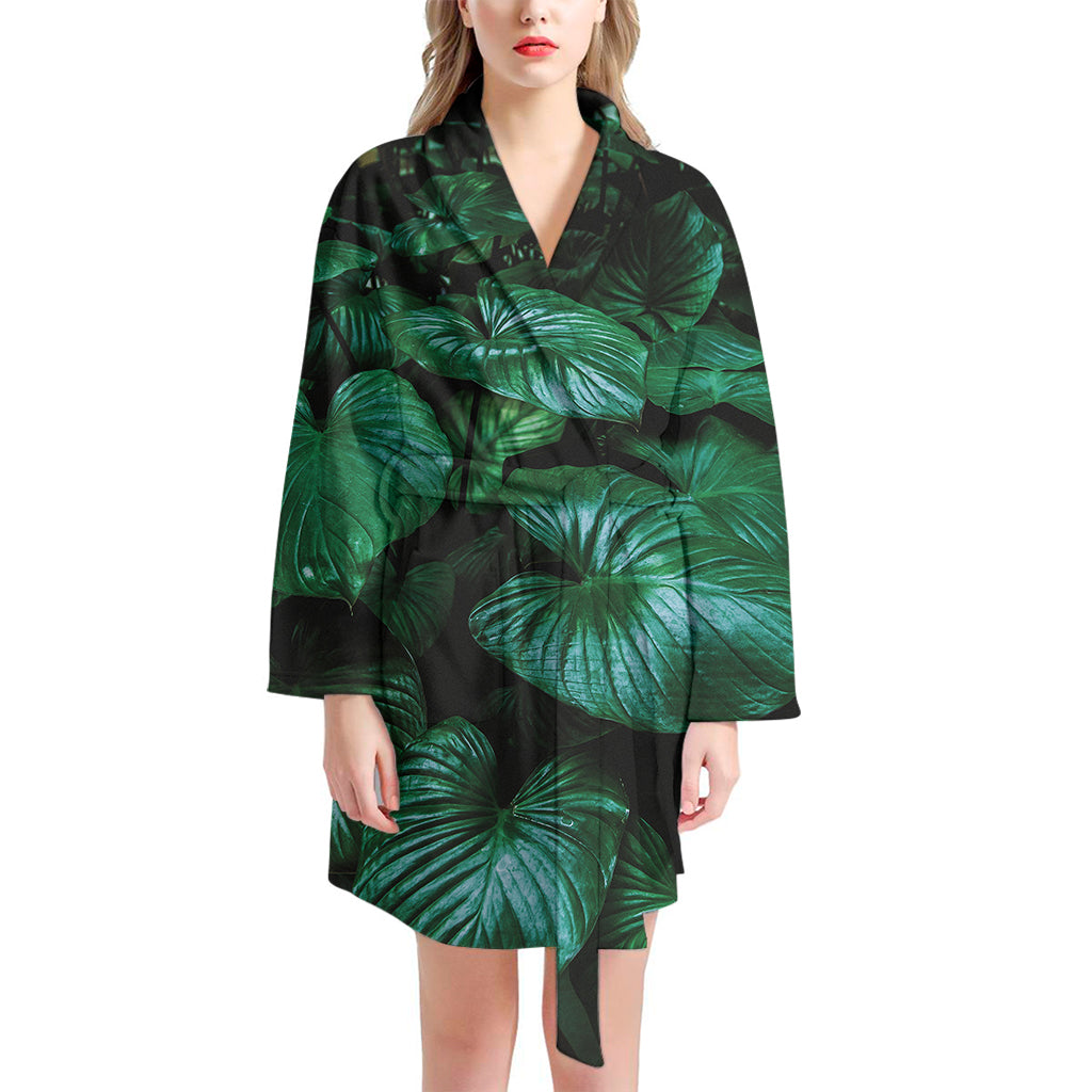 Natural Tropical Leaf Print Women's Bathrobe