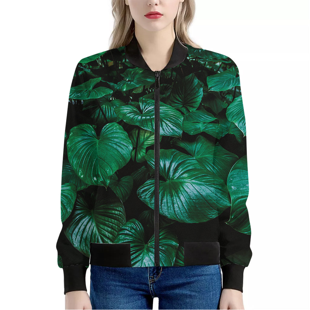 Natural Tropical Leaf Print Women's Bomber Jacket