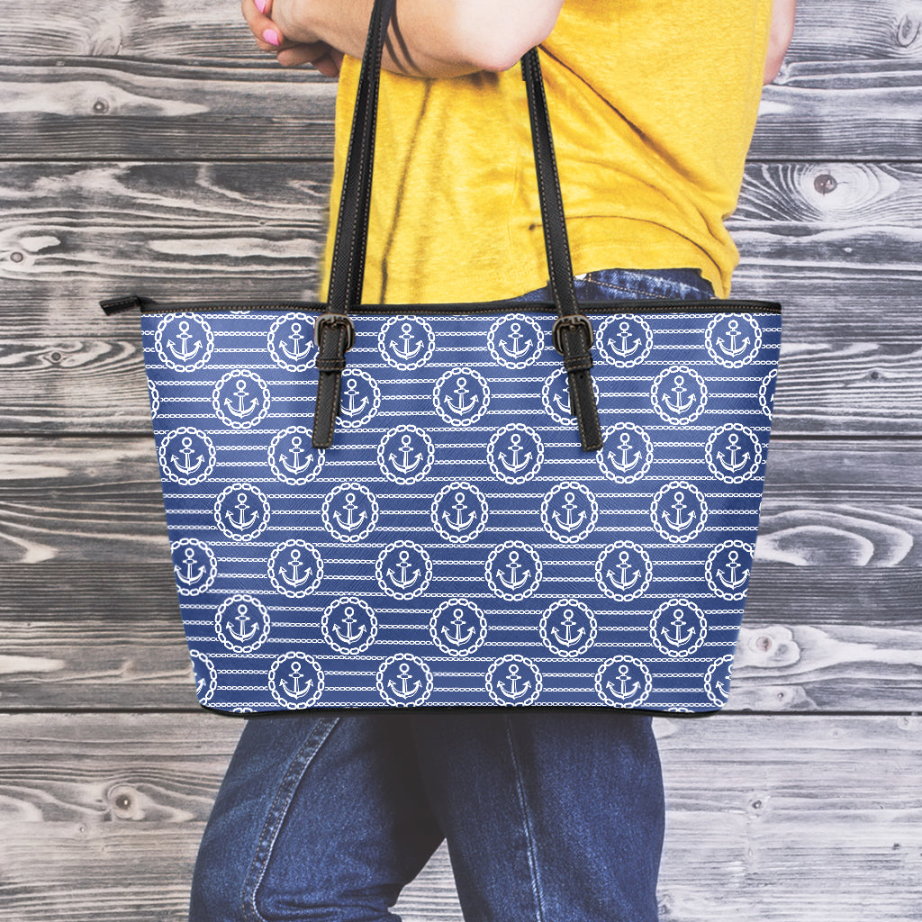 Nautical Anchor Pattern Print Leather Tote Bag