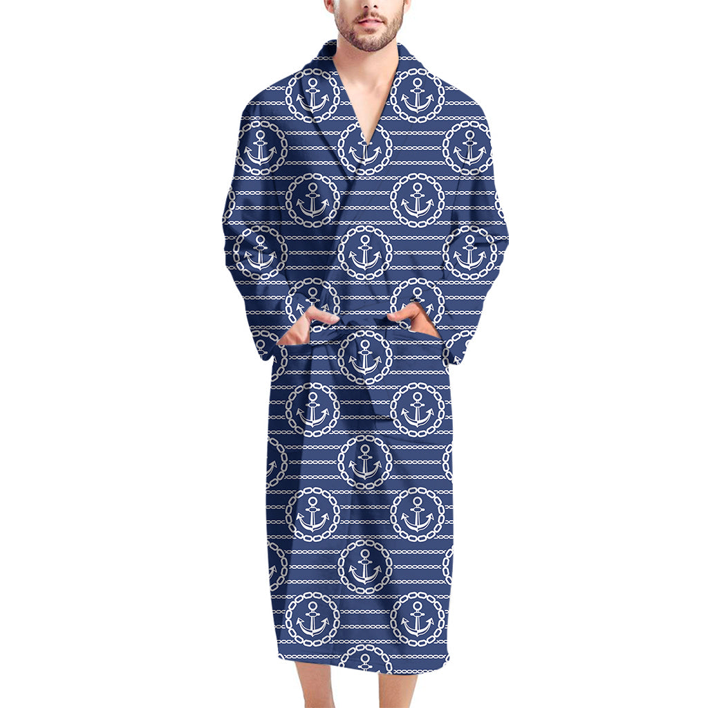 Nautical Anchor Pattern Print Men's Bathrobe