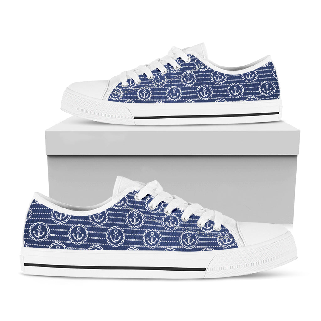 Nautical Anchor Pattern Print White Low Top Shoes