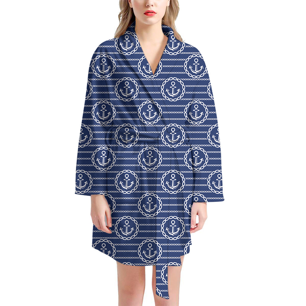 Nautical Anchor Pattern Print Women's Bathrobe