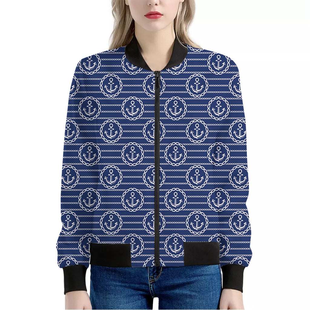 Nautical Anchor Pattern Print Women's Bomber Jacket