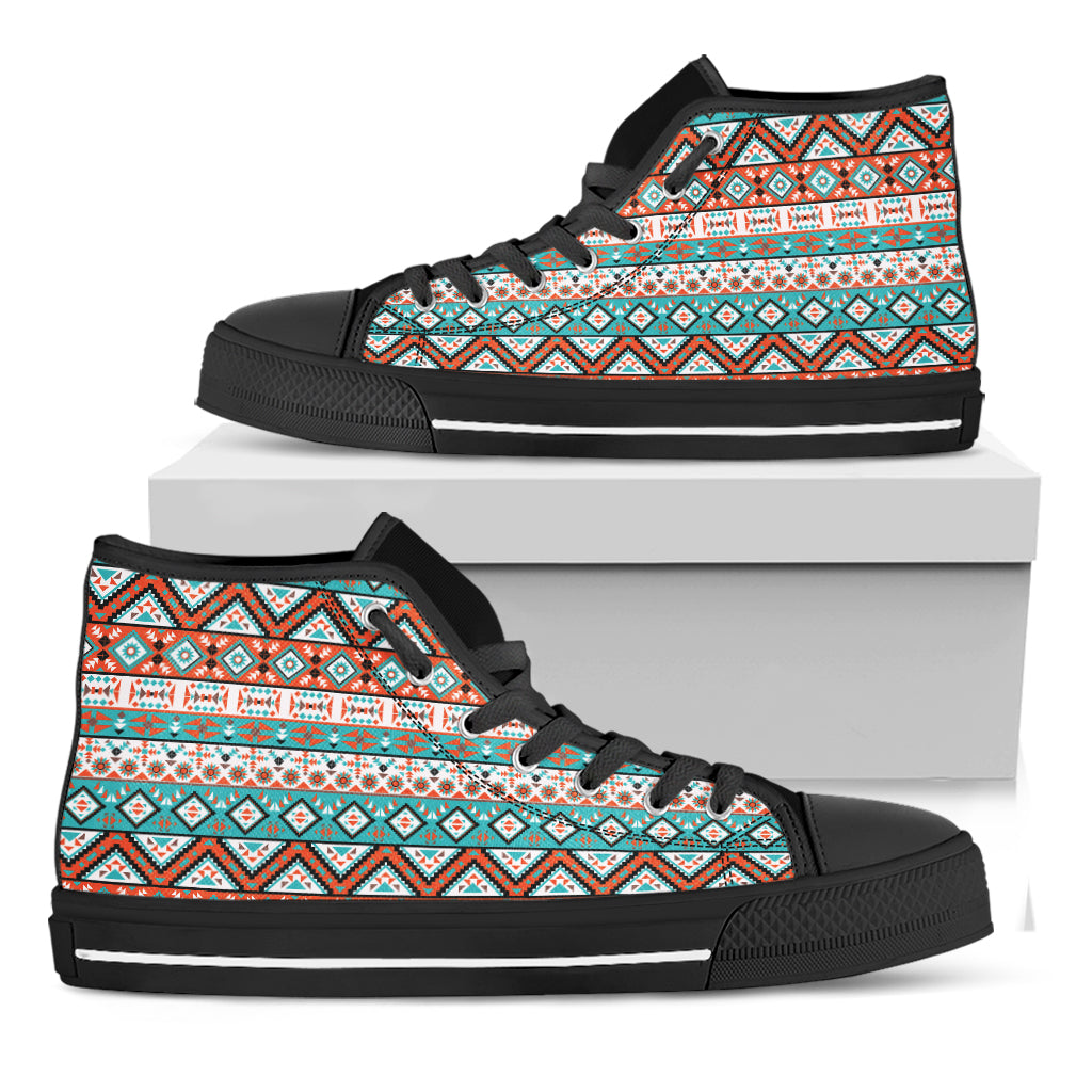 Navajo Geometric Pattern Print Black High Top Shoes