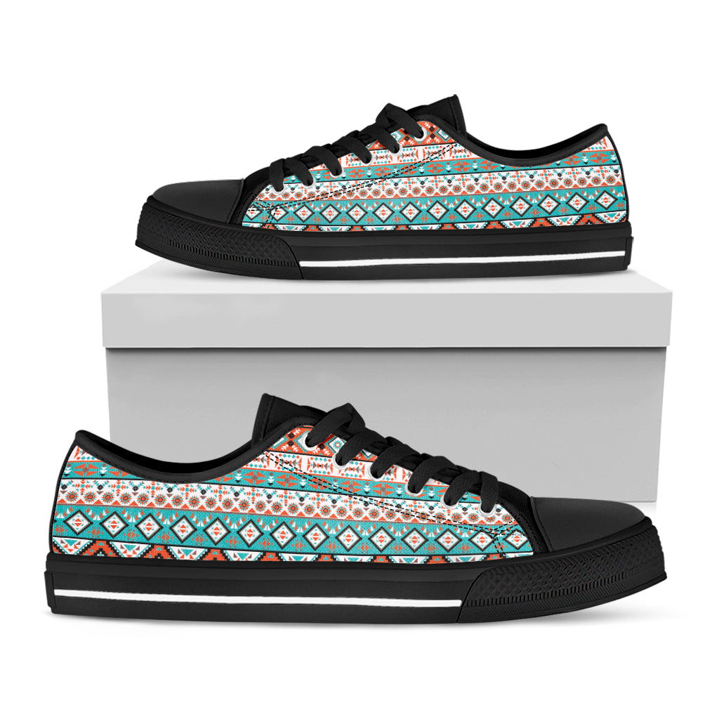 Navajo Geometric Pattern Print Black Low Top Shoes