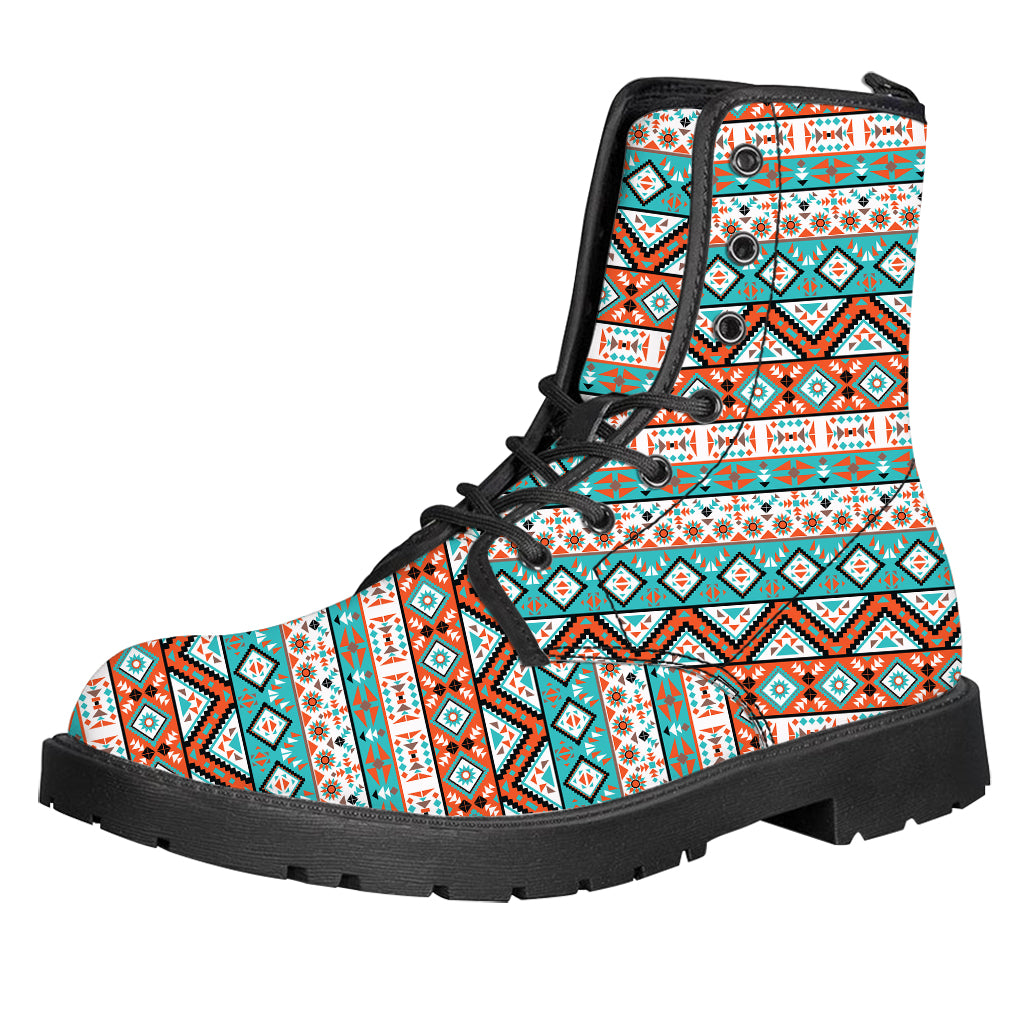 Navajo Geometric Pattern Print Leather Boots