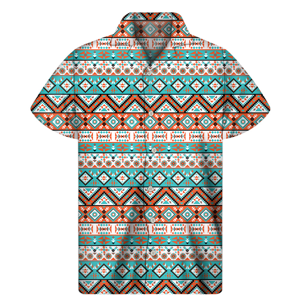 Navajo Geometric Pattern Print Men's Short Sleeve Shirt