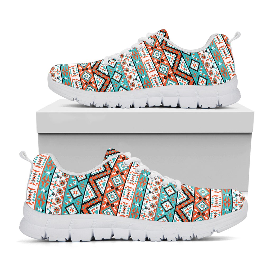 Navajo Geometric Pattern Print White Sneakers