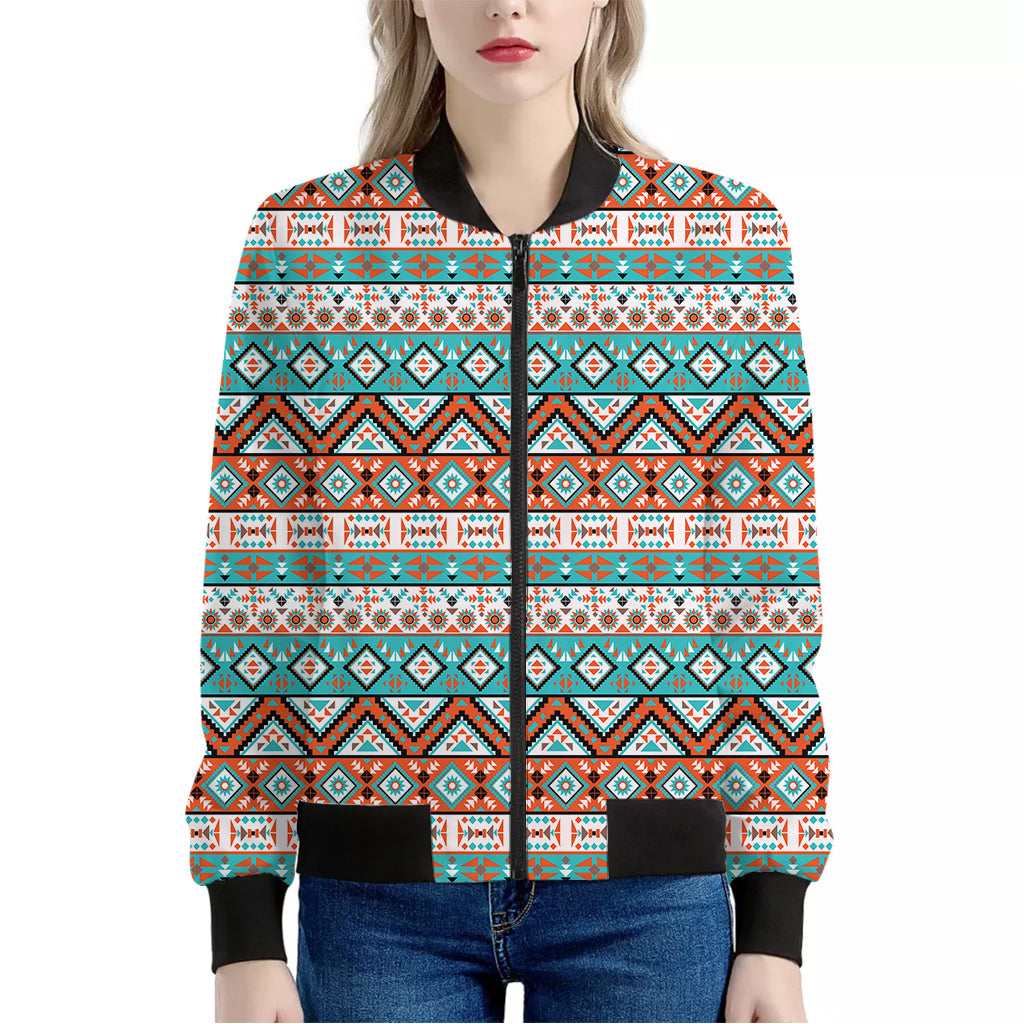 Navajo Geometric Pattern Print Women's Bomber Jacket