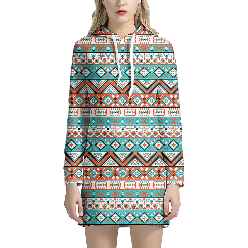 Navajo Geometric Pattern Print Women's Pullover Hoodie Dress