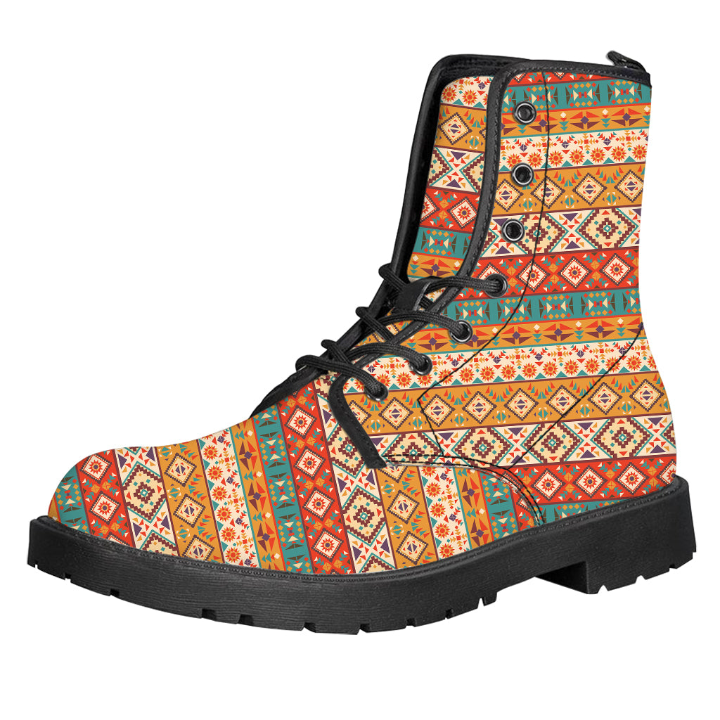 Navajo Native Pattern Print Leather Boots