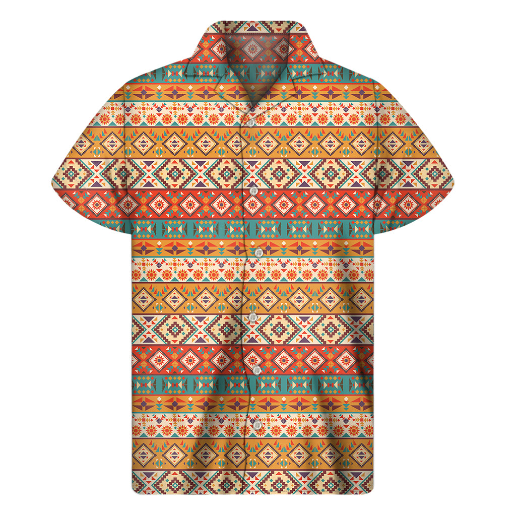 Navajo Native Pattern Print Men's Short Sleeve Shirt