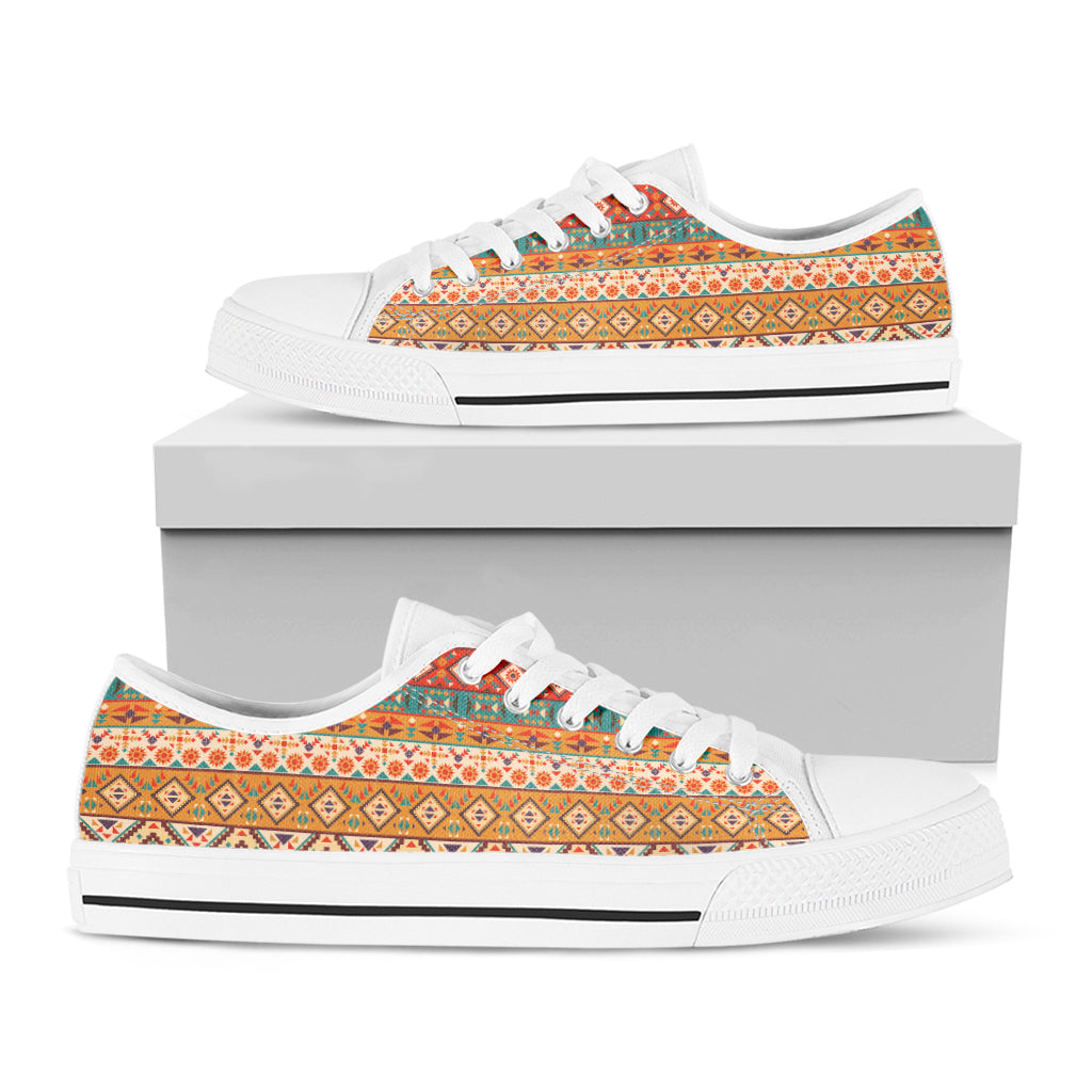 Navajo Native Pattern Print White Low Top Shoes