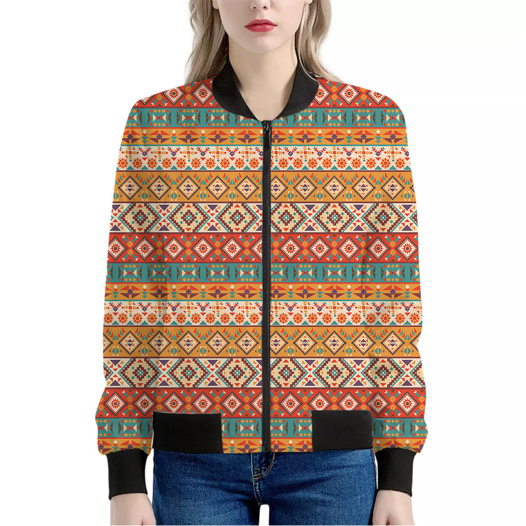 Navajo Native Pattern Print Women's Bomber Jacket