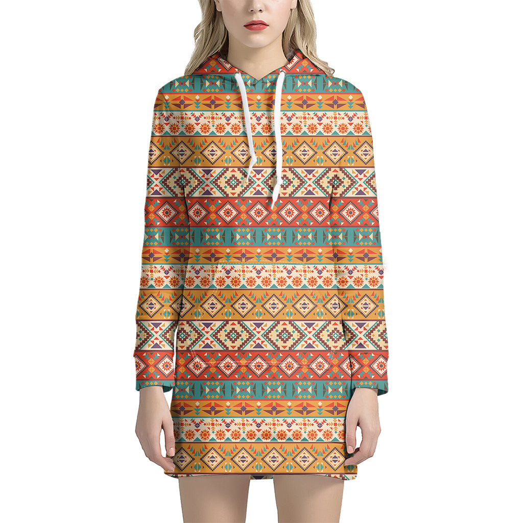 Navajo Native Pattern Print Women's Pullover Hoodie Dress