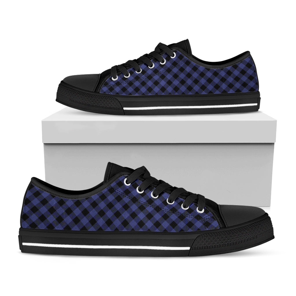 Navy And Black Buffalo Plaid Print Black Low Top Shoes