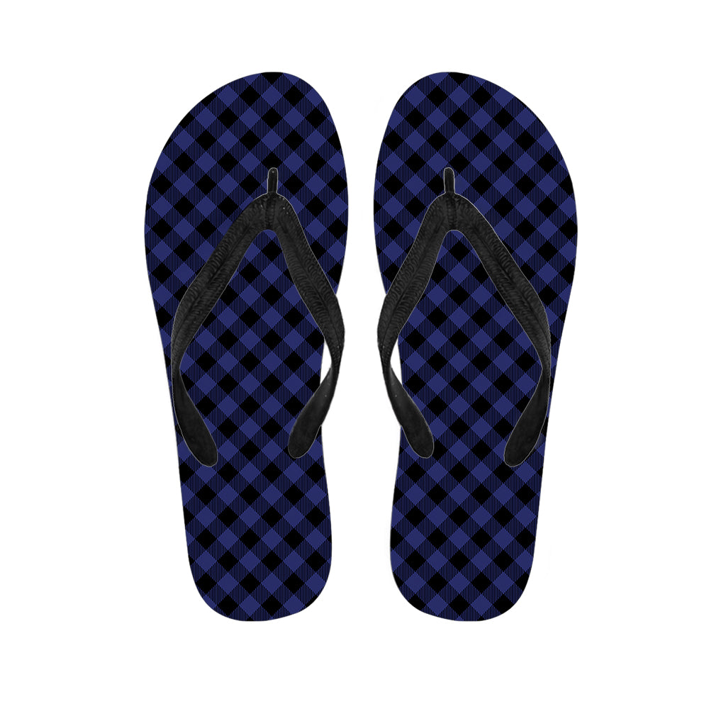 Navy And Black Buffalo Plaid Print Flip Flops