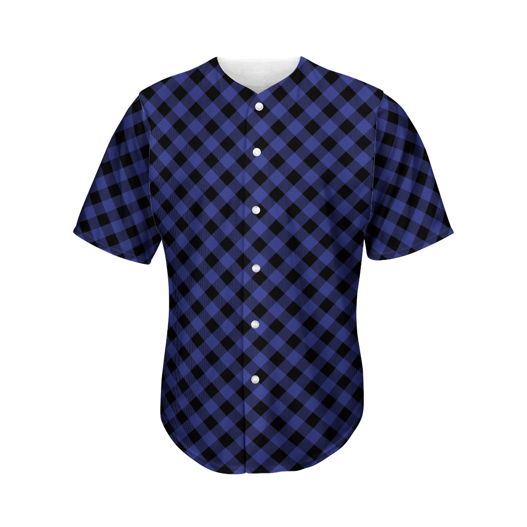 Navy And Black Buffalo Plaid Print Men's Baseball Jersey