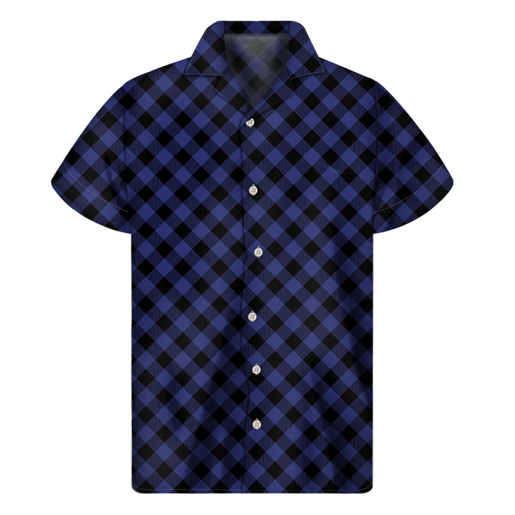 Navy And Black Buffalo Plaid Print Men's Short Sleeve Shirt