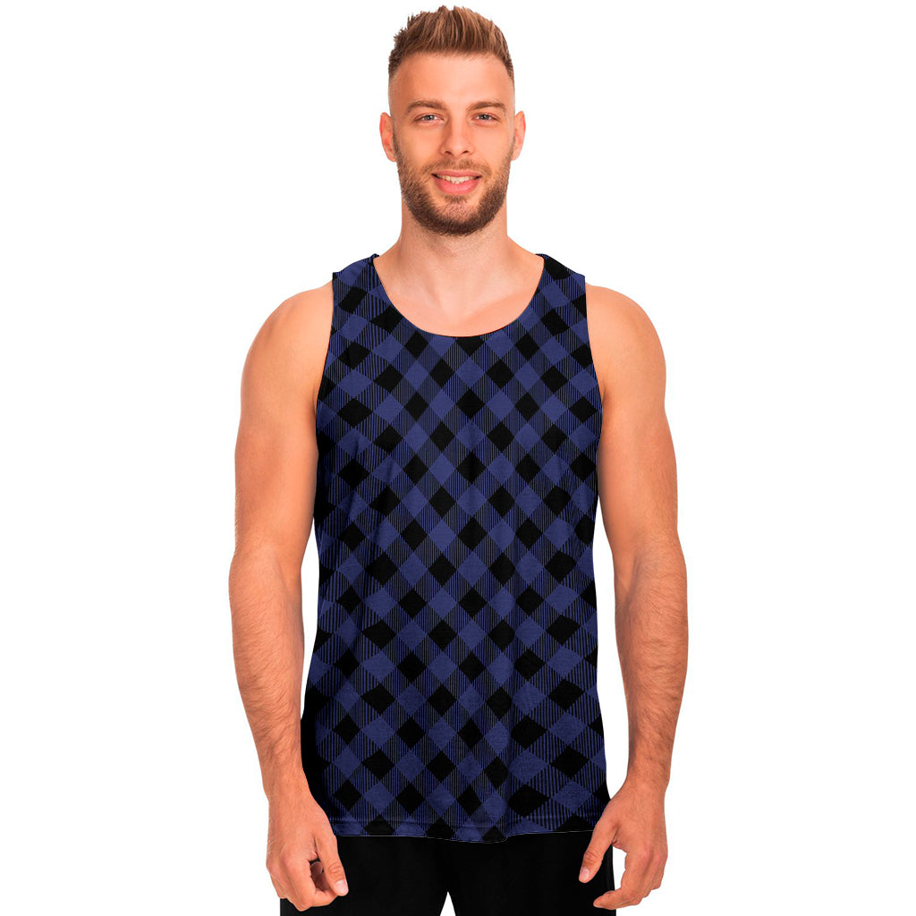 Navy And Black Buffalo Plaid Print Men's Tank Top