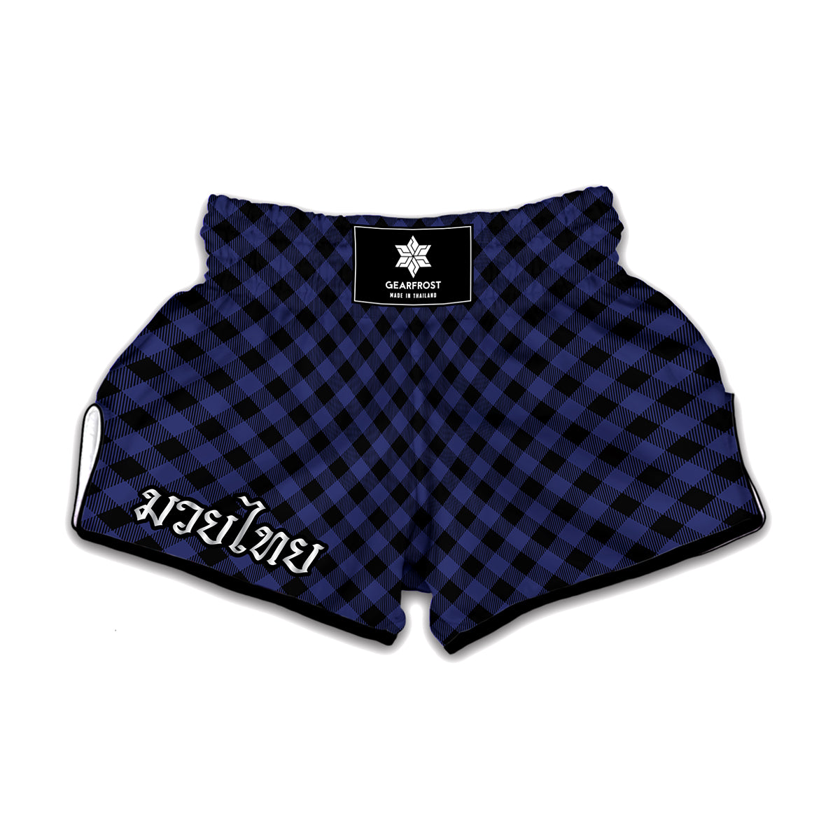 Navy And Black Buffalo Plaid Print Muay Thai Boxing Shorts