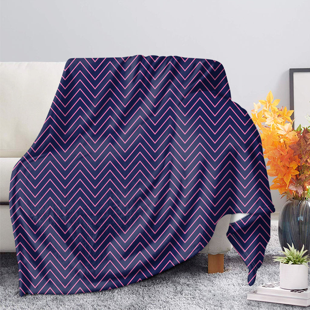 Navy And Pink Zigzag Pattern Print Blanket