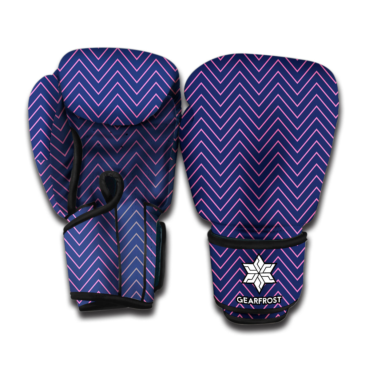 Navy And Pink Zigzag Pattern Print Boxing Gloves