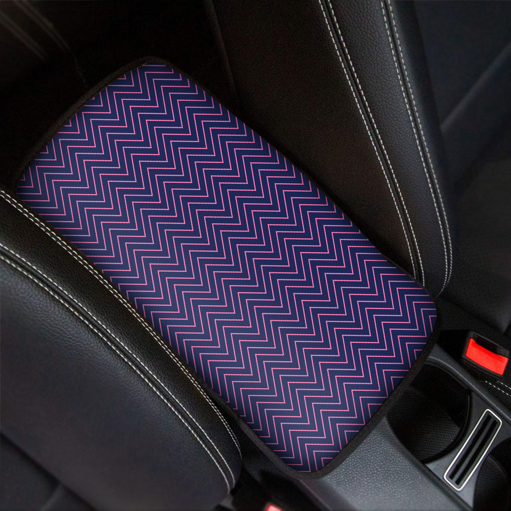 Navy And Pink Zigzag Pattern Print Car Center Console Cover