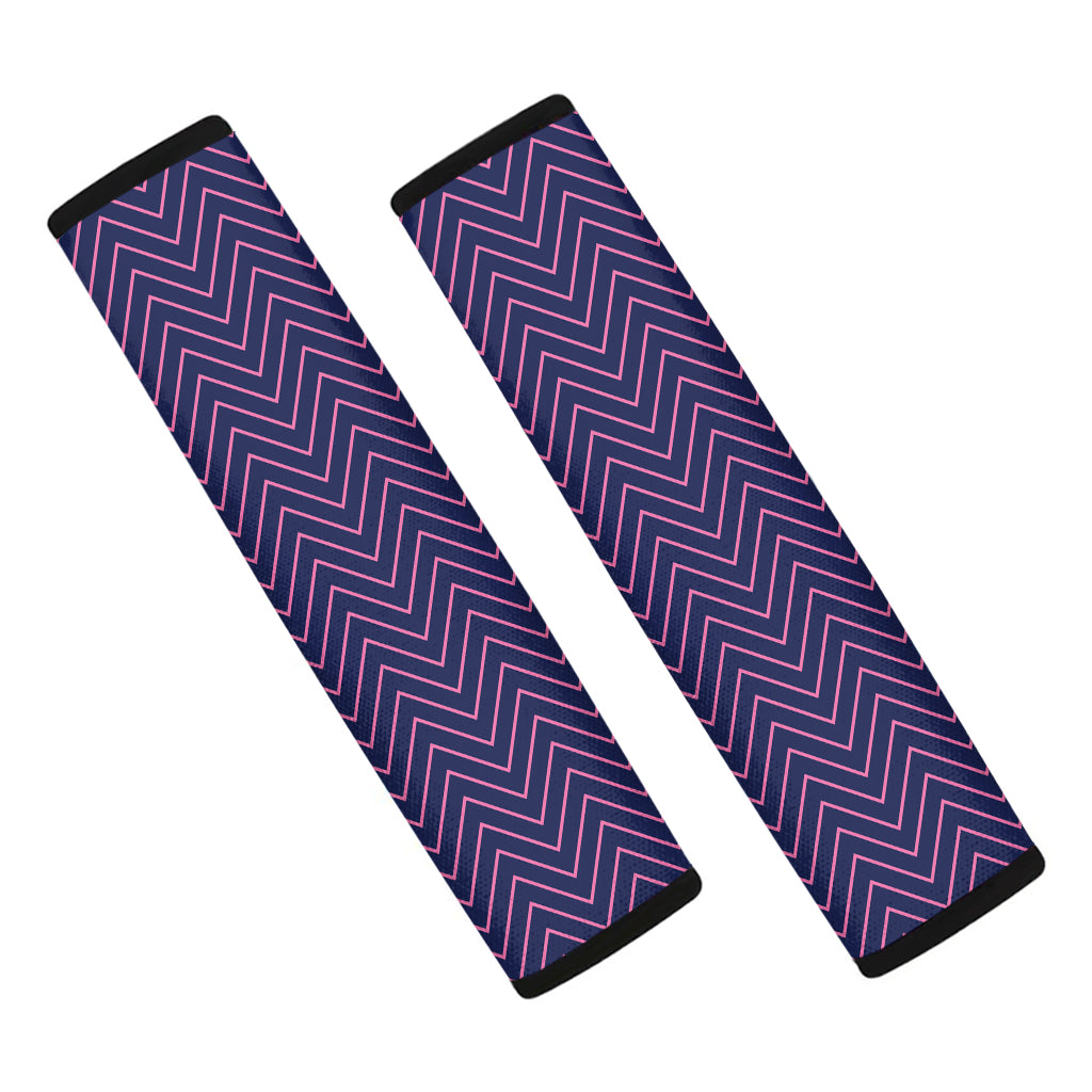 Navy And Pink Zigzag Pattern Print Car Seat Belt Covers