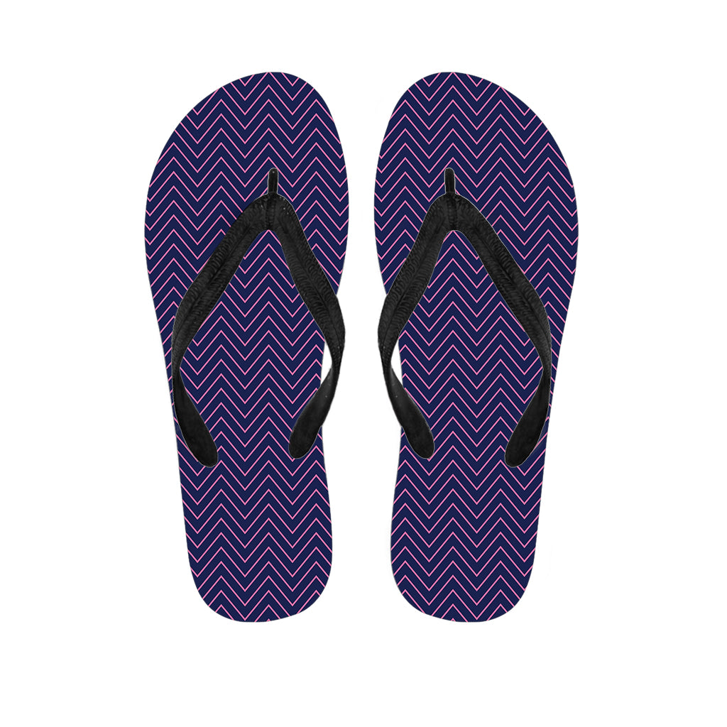 Navy And Pink Zigzag Pattern Print Flip Flops