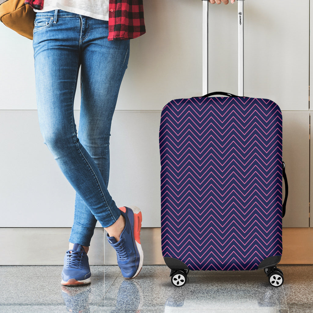 Navy And Pink Zigzag Pattern Print Luggage Cover