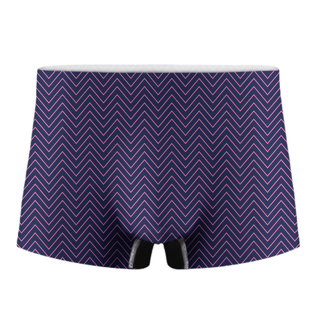 Navy And Pink Zigzag Pattern Print Men's Boxer Briefs