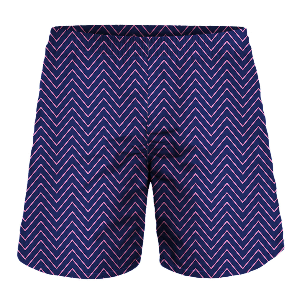 Navy And Pink Zigzag Pattern Print Men's Shorts