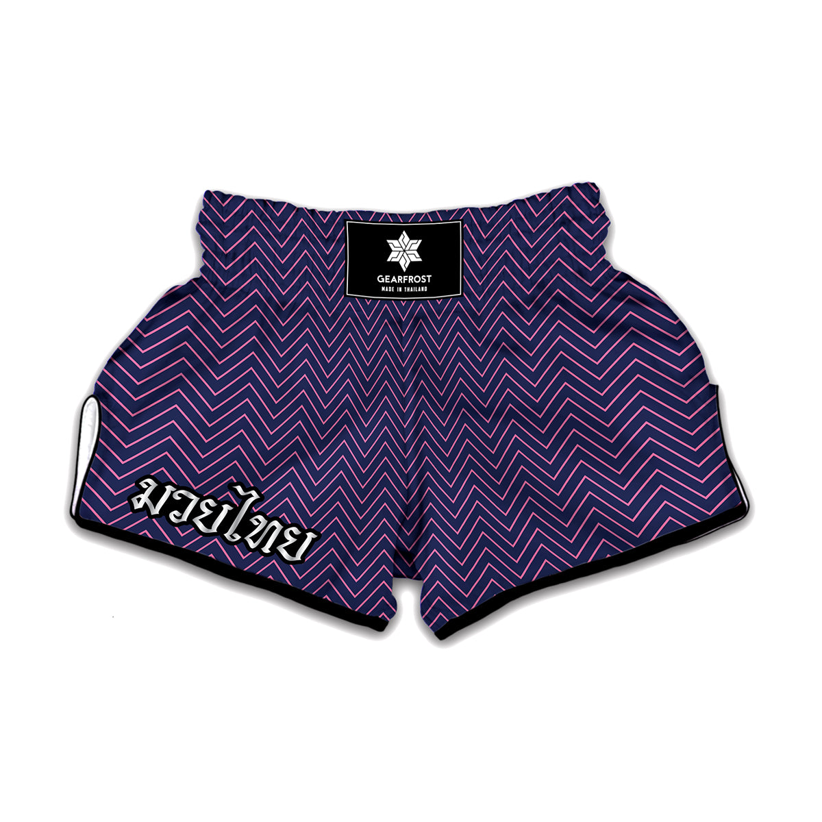 Navy And Pink Zigzag Pattern Print Muay Thai Boxing Shorts