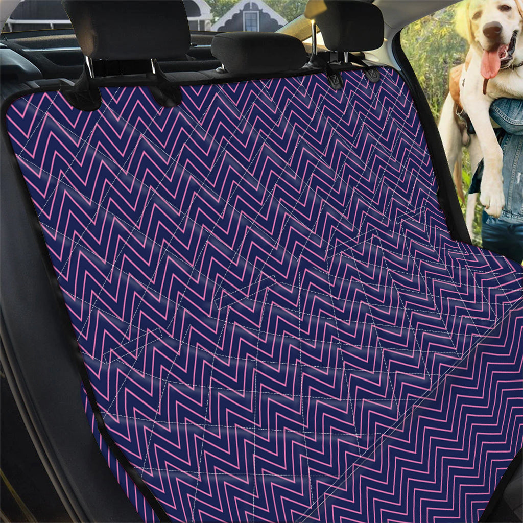 Navy And Pink Zigzag Pattern Print Pet Car Back Seat Cover