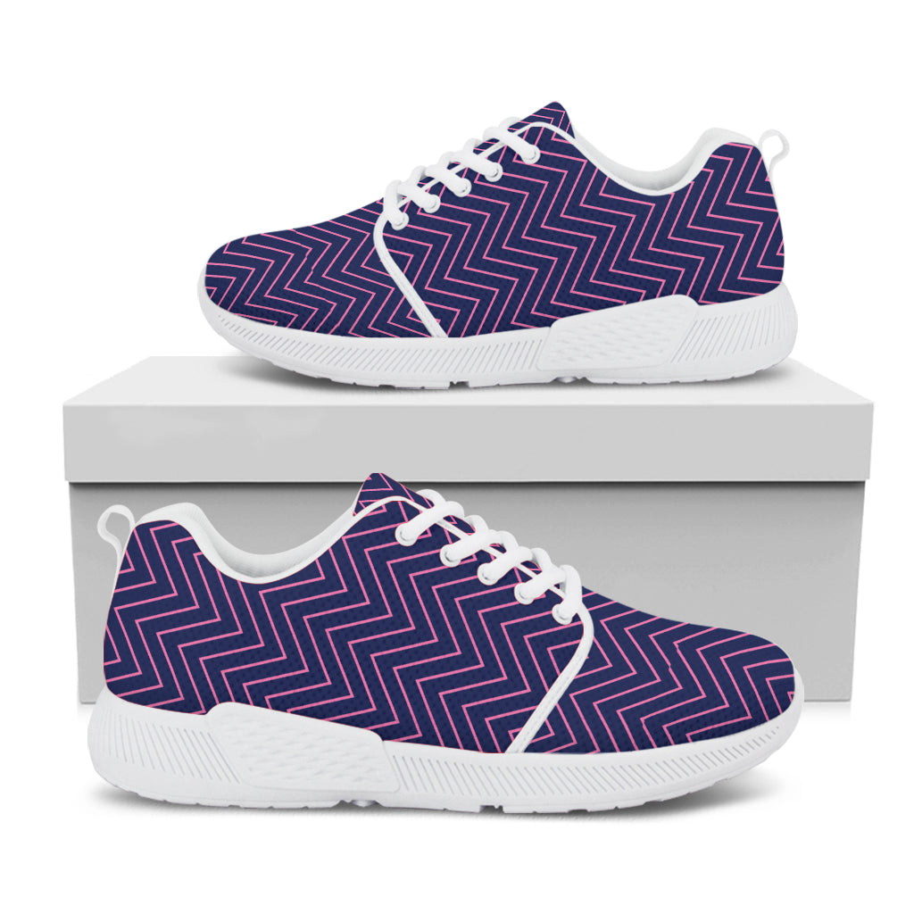 Navy And Pink Zigzag Pattern Print White Athletic Shoes