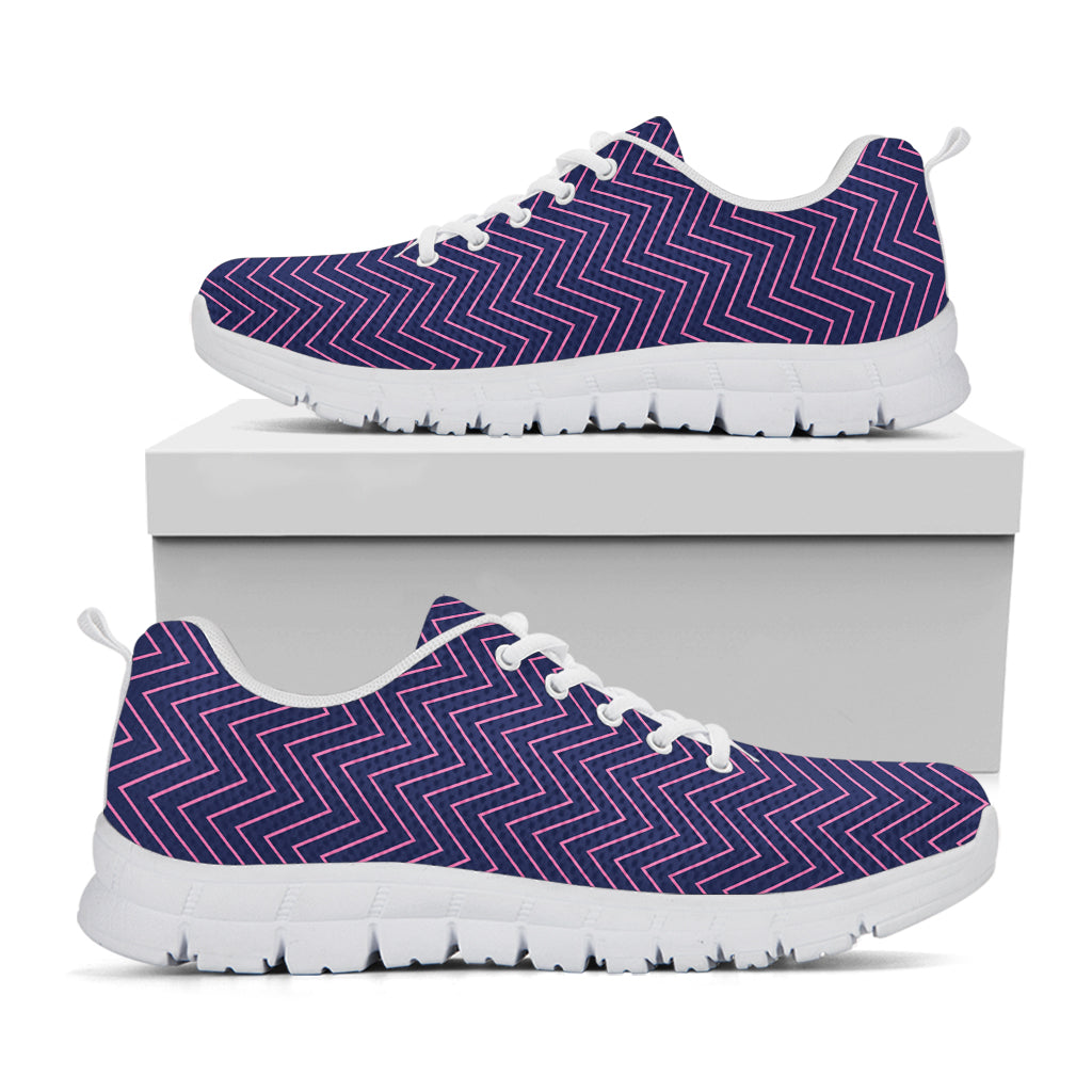 Navy And Pink Zigzag Pattern Print White Sneakers