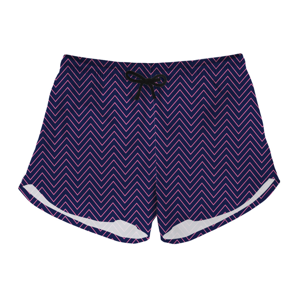 Navy And Pink Zigzag Pattern Print Women's Shorts