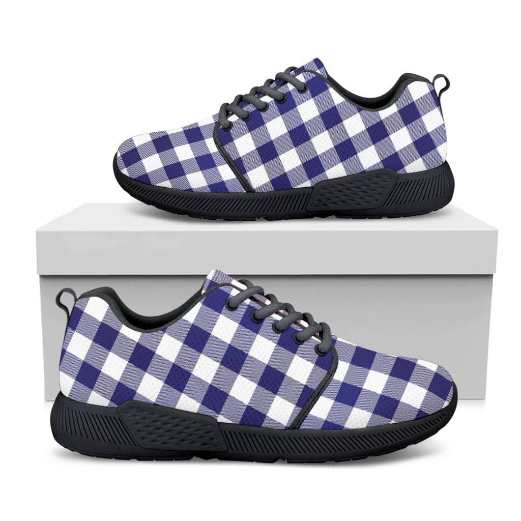 Navy And White Buffalo Check Print Black Athletic Shoes