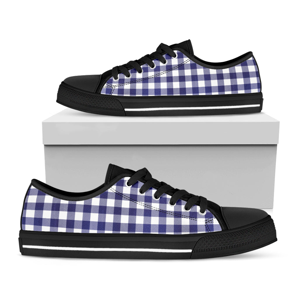 Navy And White Buffalo Check Print Black Low Top Shoes