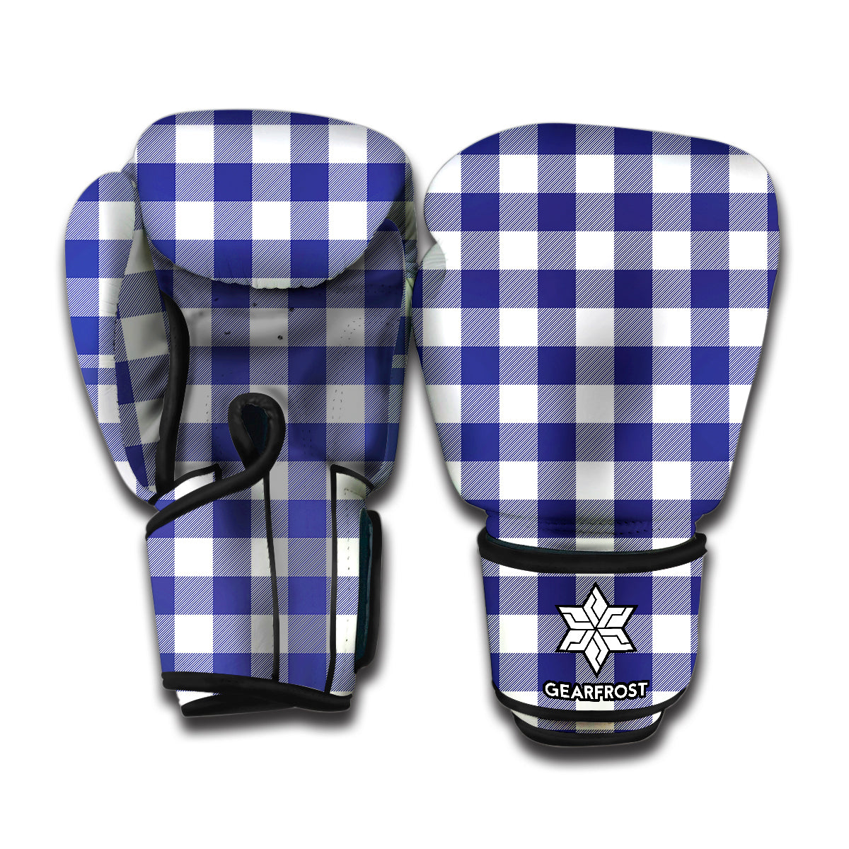 Navy And White Buffalo Check Print Boxing Gloves