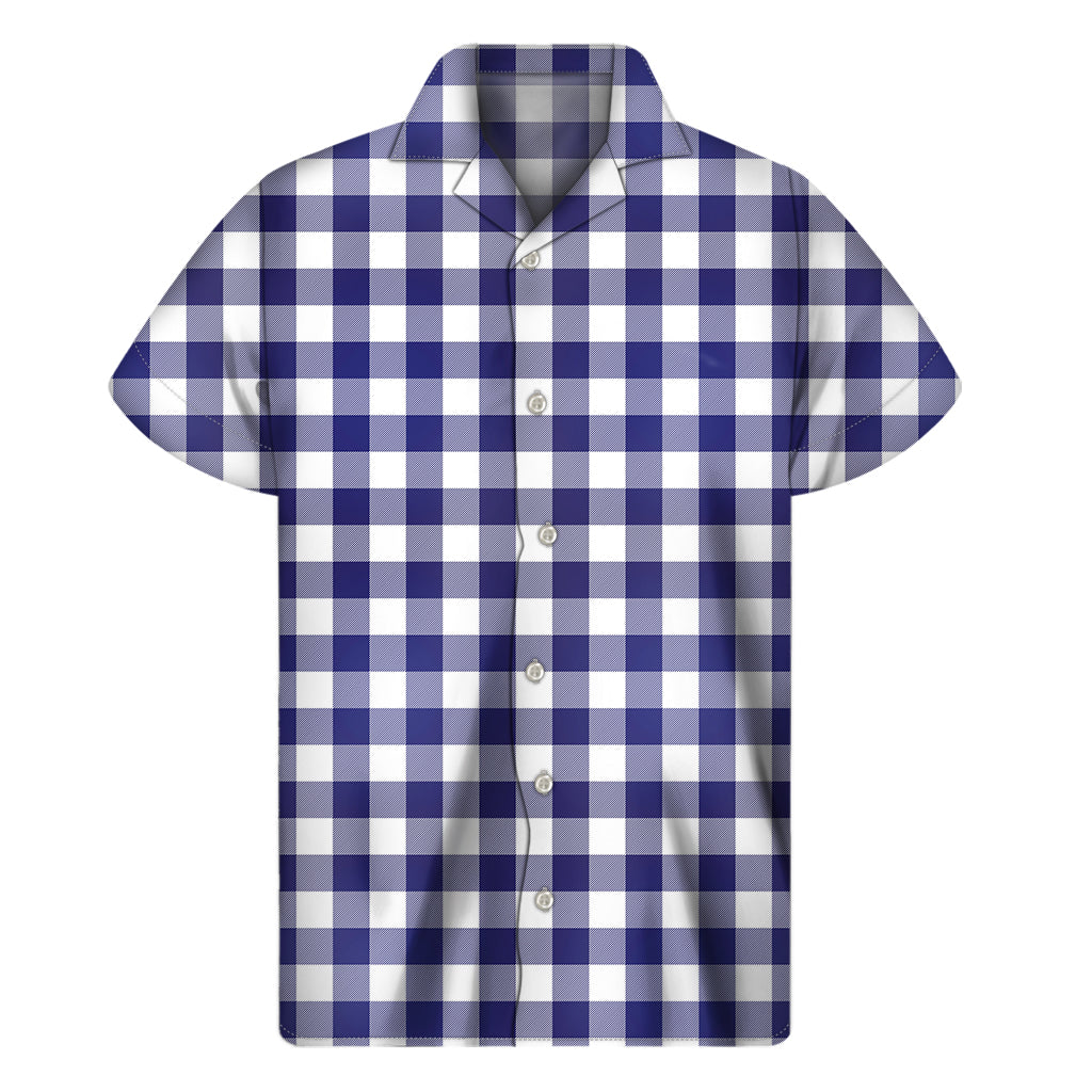 Navy And White Buffalo Check Print Men's Short Sleeve Shirt