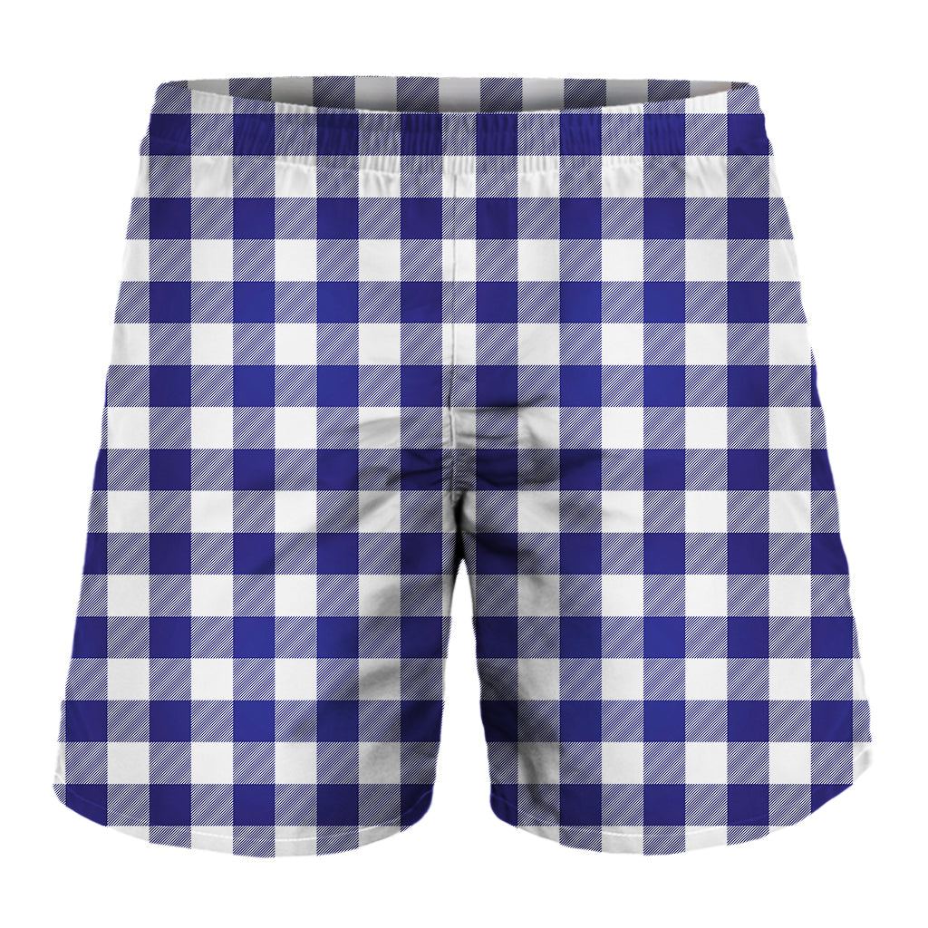 Navy And White Buffalo Check Print Men's Shorts