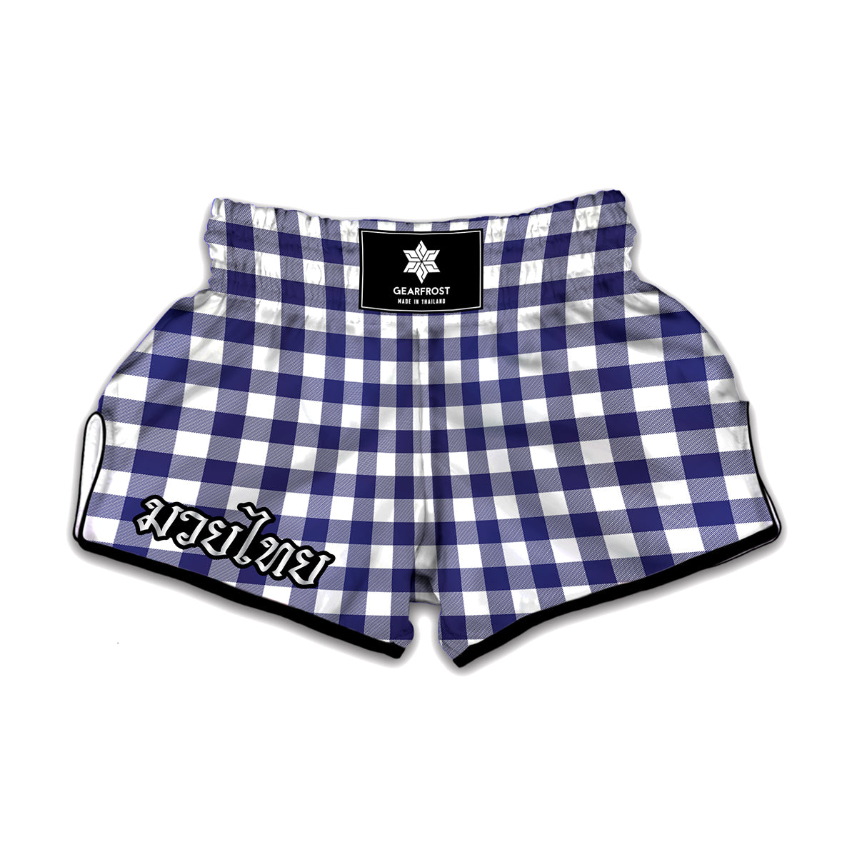 Navy And White Buffalo Check Print Muay Thai Boxing Shorts