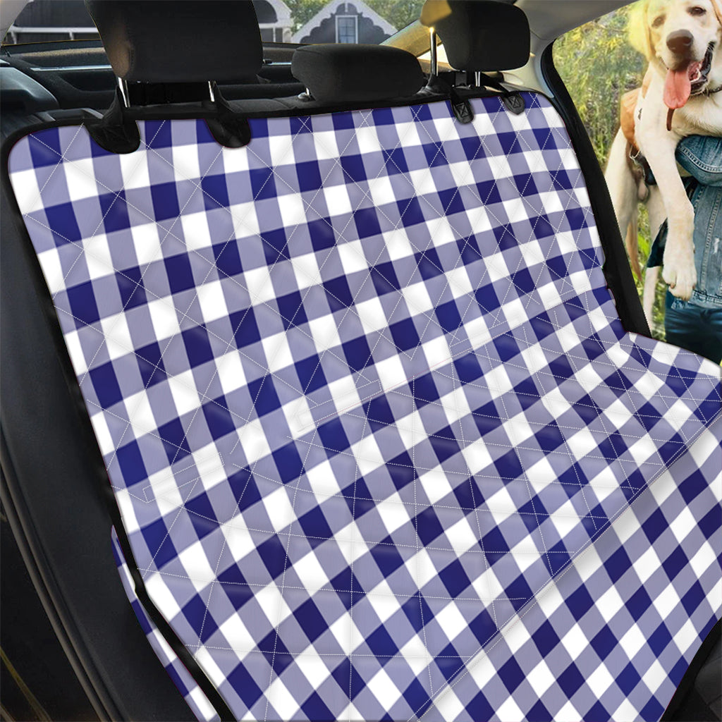 Navy And White Buffalo Check Print Pet Car Back Seat Cover