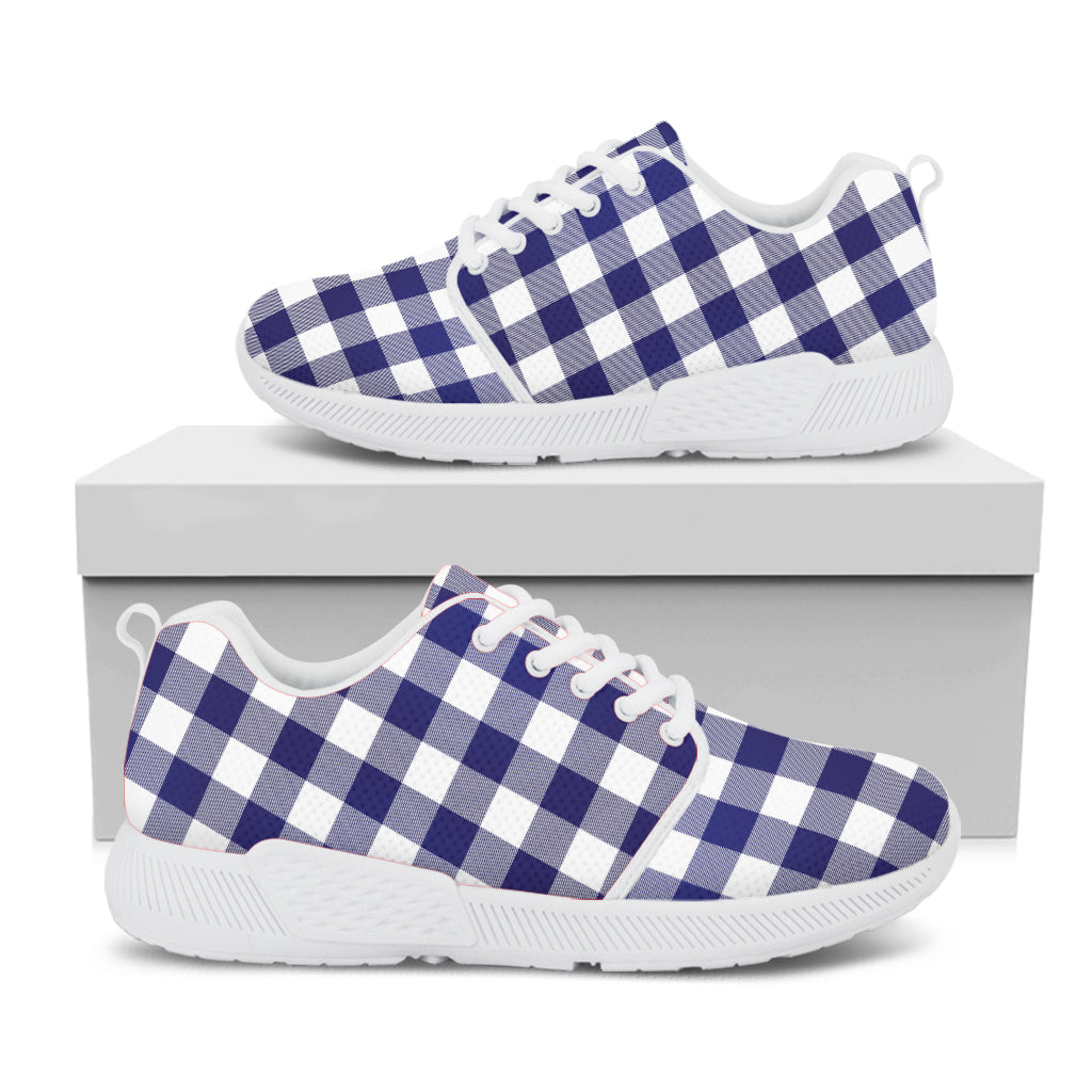 Navy And White Buffalo Check Print White Athletic Shoes