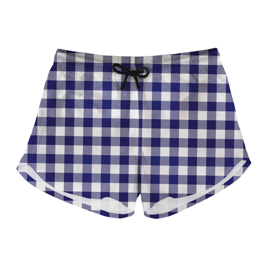 Navy And White Buffalo Check Print Women's Shorts