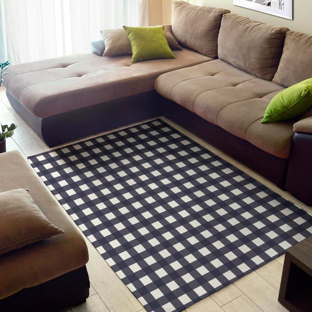 Navy And White Check Pattern Print Area Rug