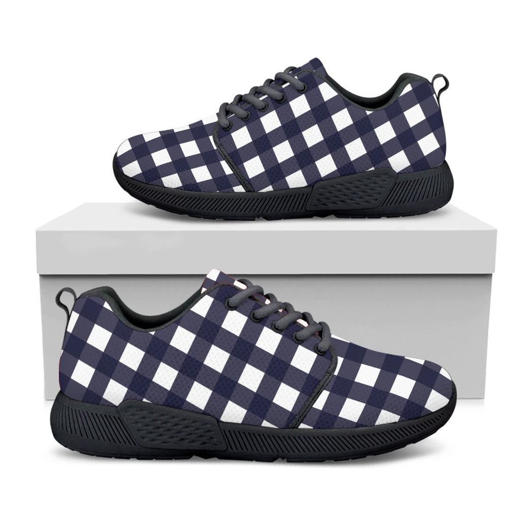 Navy And White Check Pattern Print Black Athletic Shoes